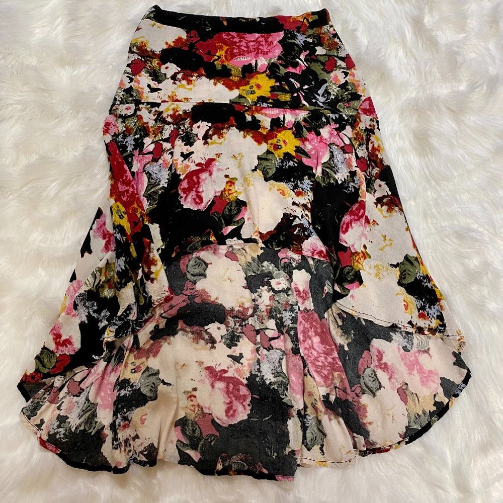 Flowy Floral High Low Mid Length Skirt